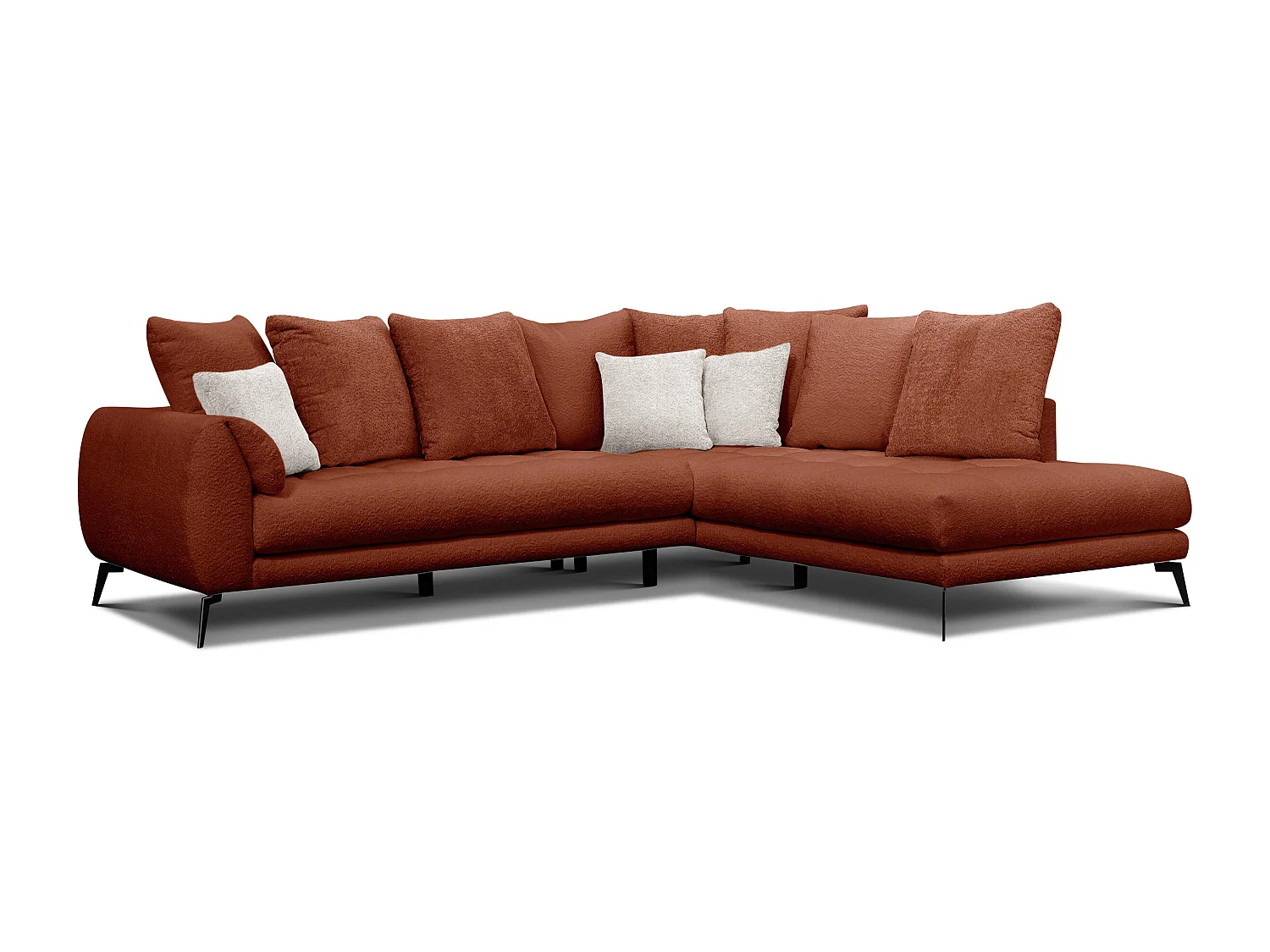 Canapé d'angle 5 places CALME, tissu orange foncé