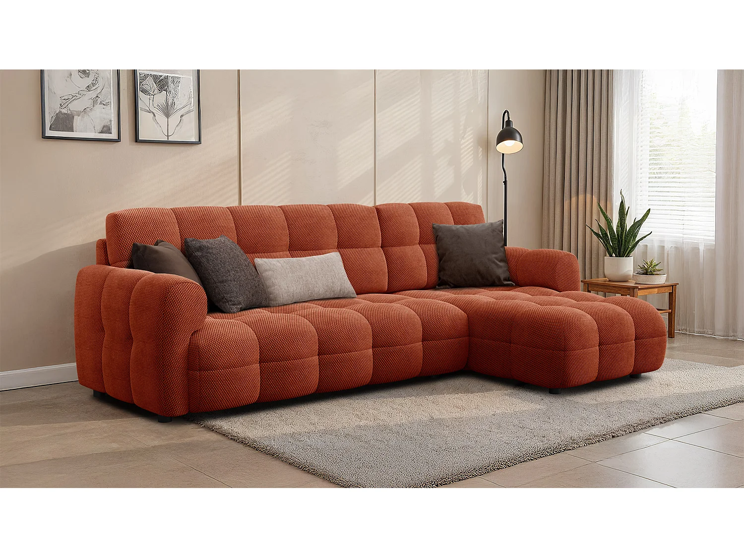 Ecksofa 4-Sitzer rechts MELLOW, dunkelorange