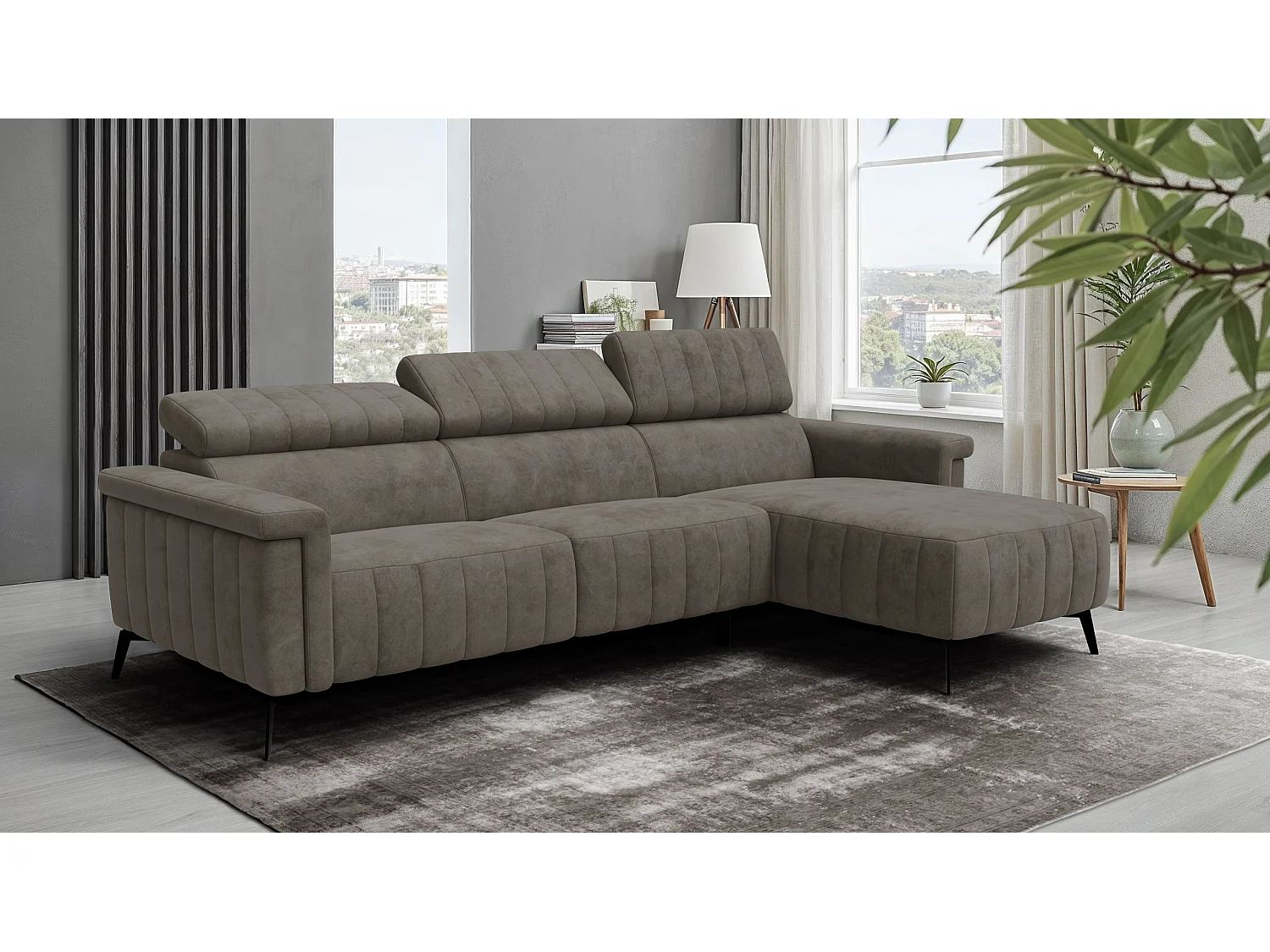 Canapé d'angle 4 places NORDEL, tissu taupe