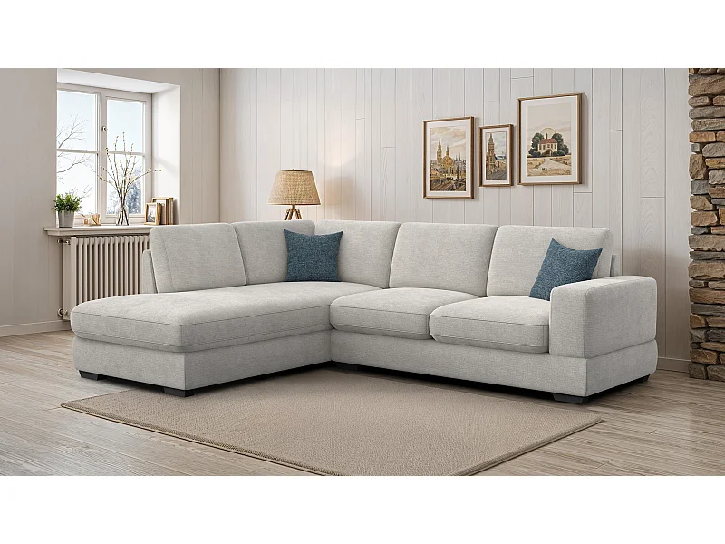 Canapé d'angle gauche 5 places OTTO, tissu crème