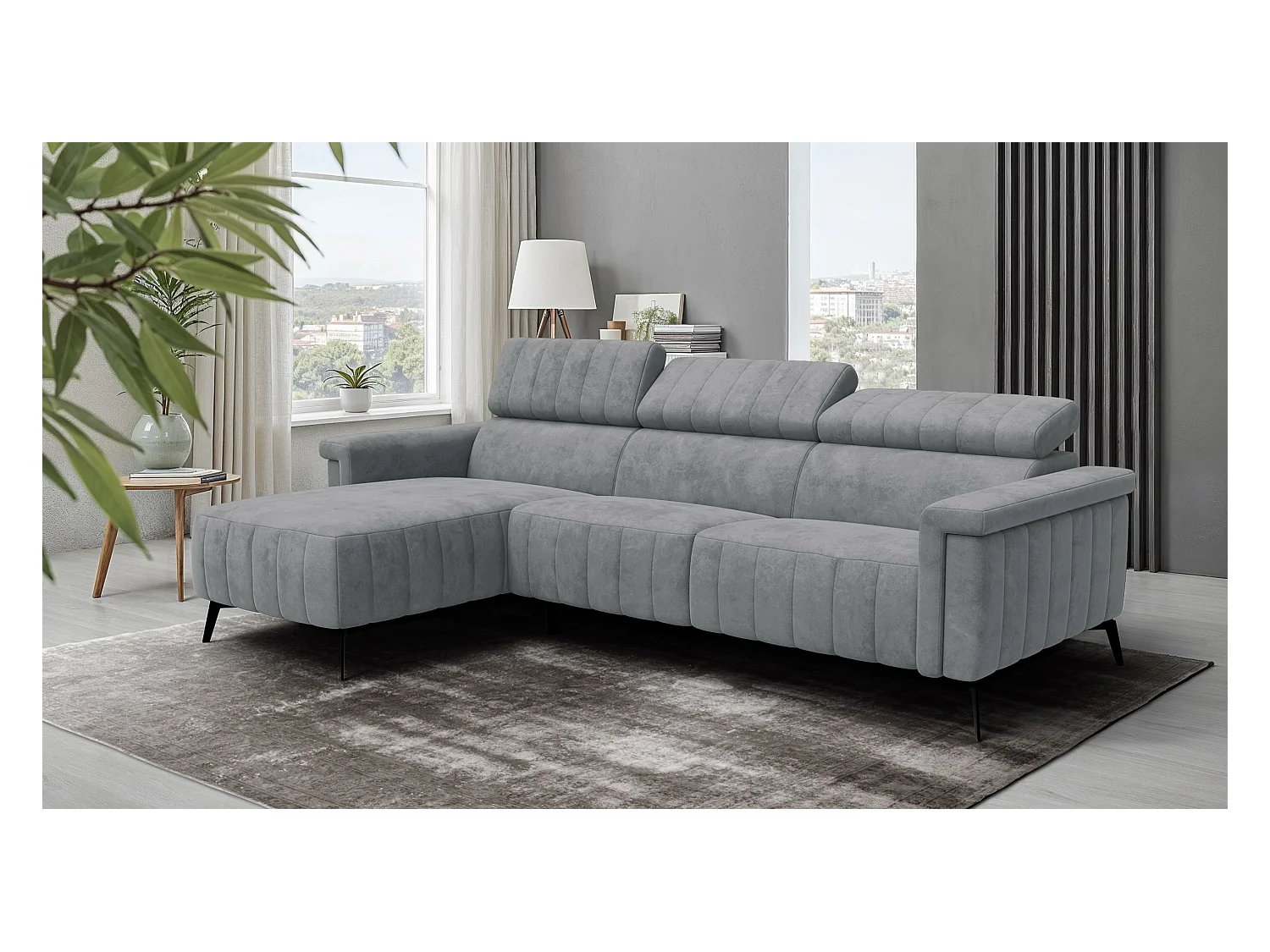 Canapé d'angle 4 places NORDEL, tissu gris