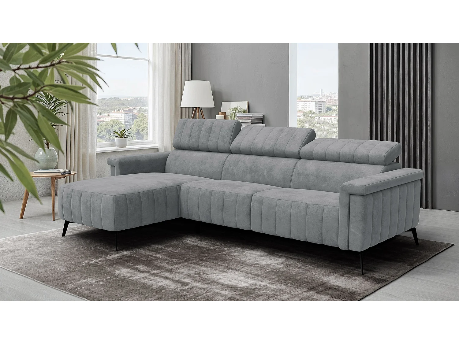 Canapé d'angle 4 places NORDEL, tissu gris