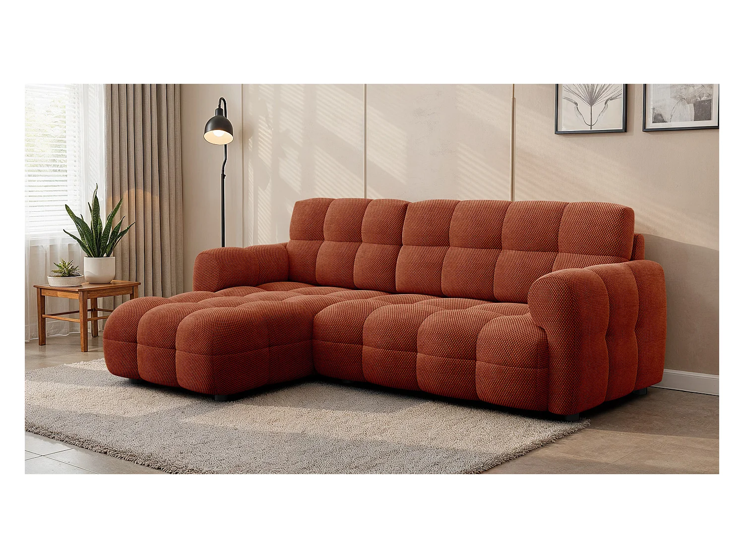 CANAPÉ D'ANGLE MELLOW 3 places, tissu orange