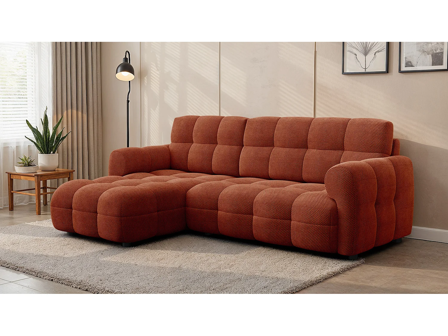 Ecksofa 3-Sitzer links MELLOW, dunkelorange