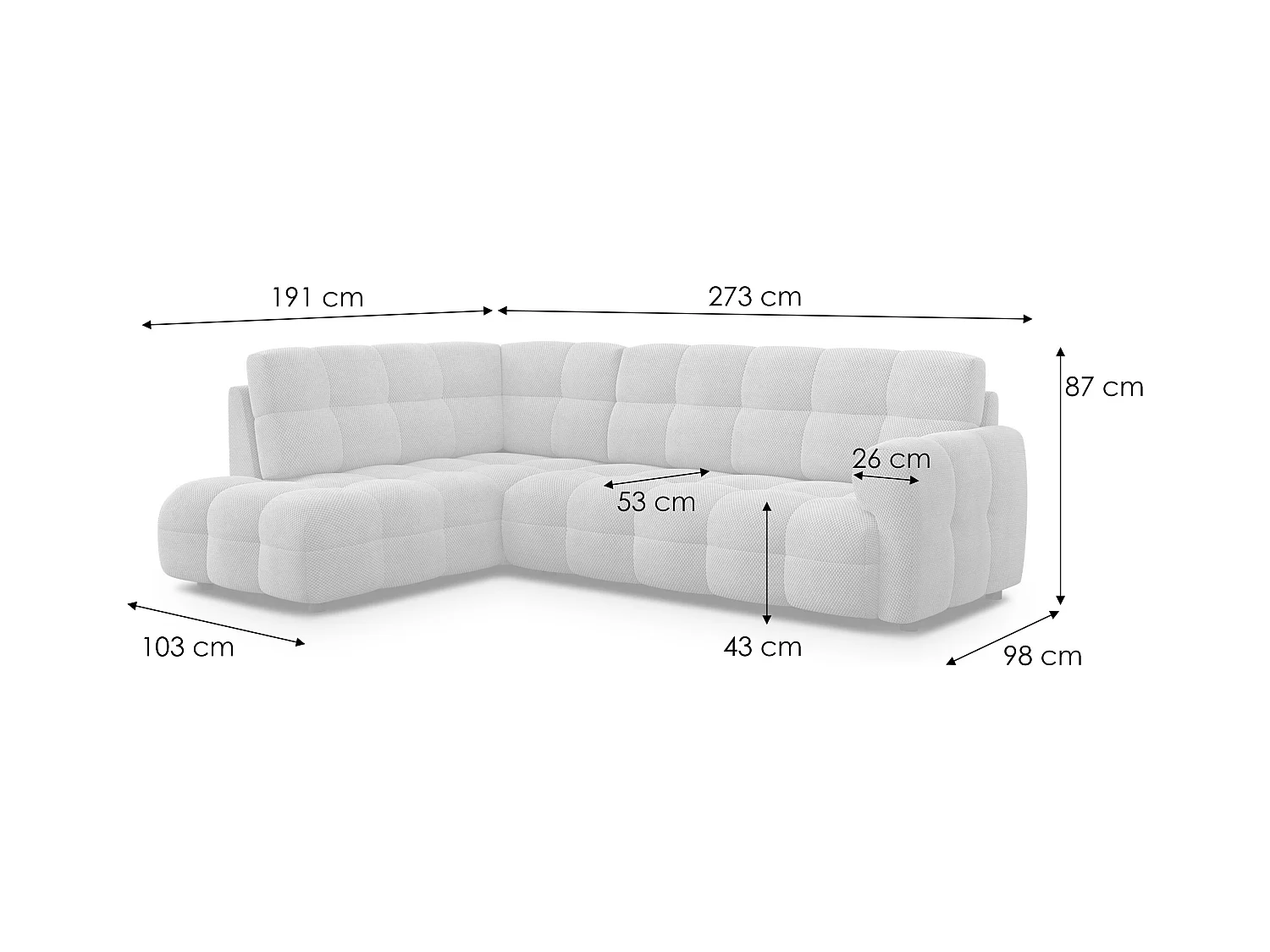 CANAPÉ D'ANGLE MELLOW 5 places, tissu beige