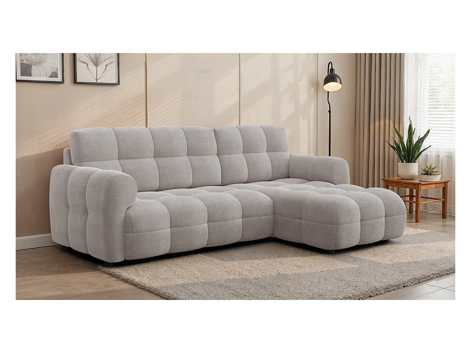 CANAPÉ D'ANGLE MELLOW 3 places, tissu beige