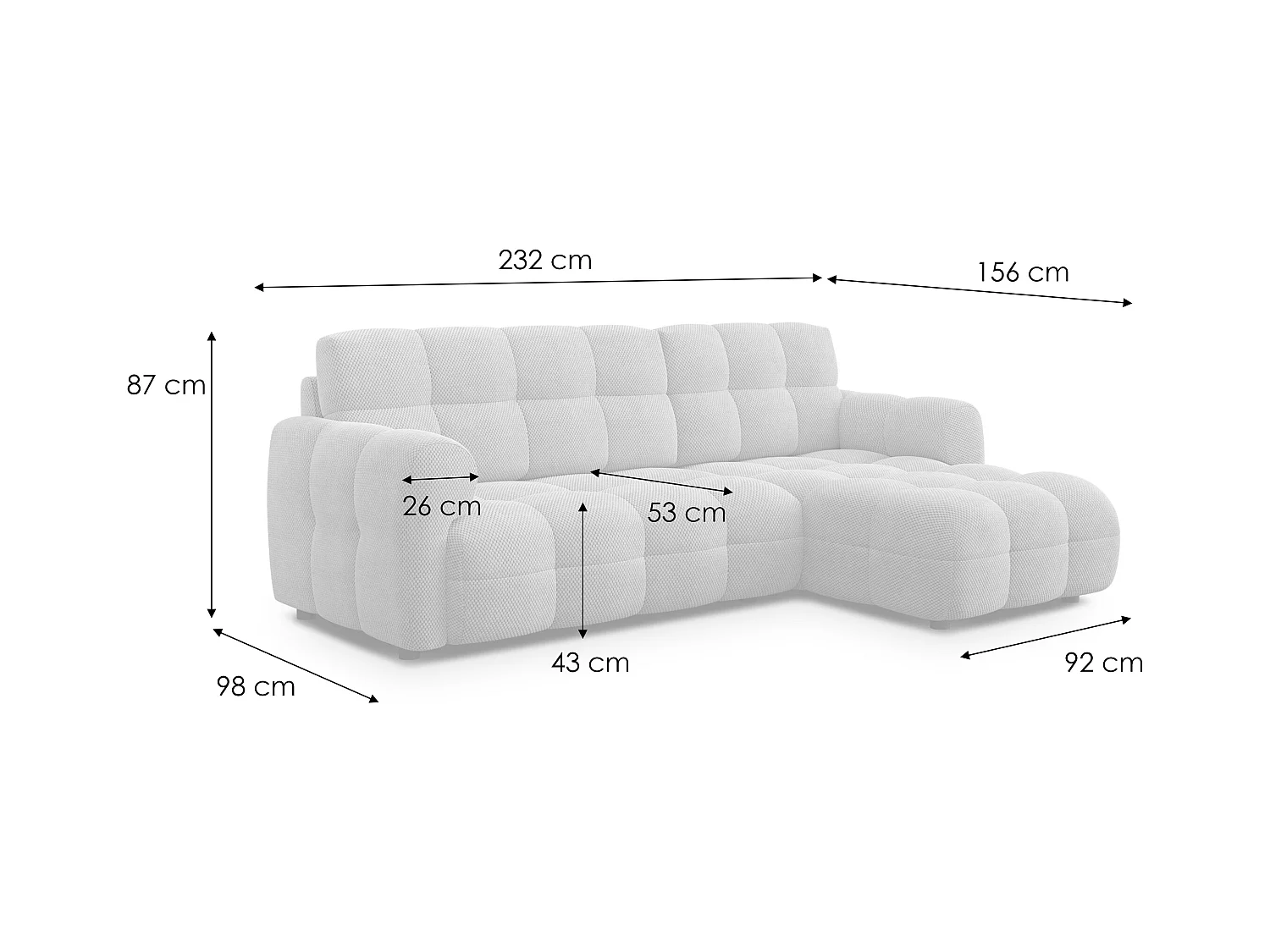 CANAPÉ D'ANGLE MELLOW 3 places, tissu beige