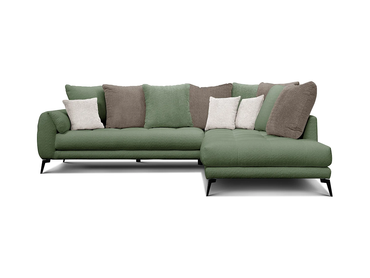 Canapé d'angle 5 places CALME, tissu olive et beige