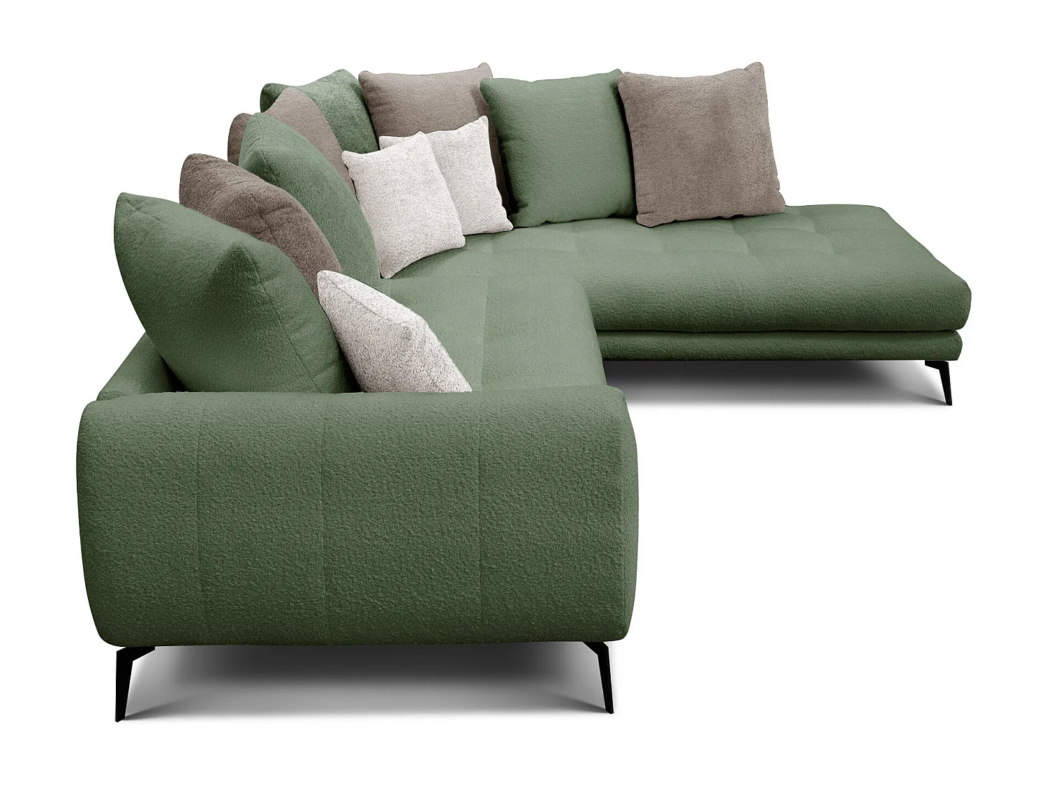 Canapé d'angle 5 places CALME, tissu olive et beige