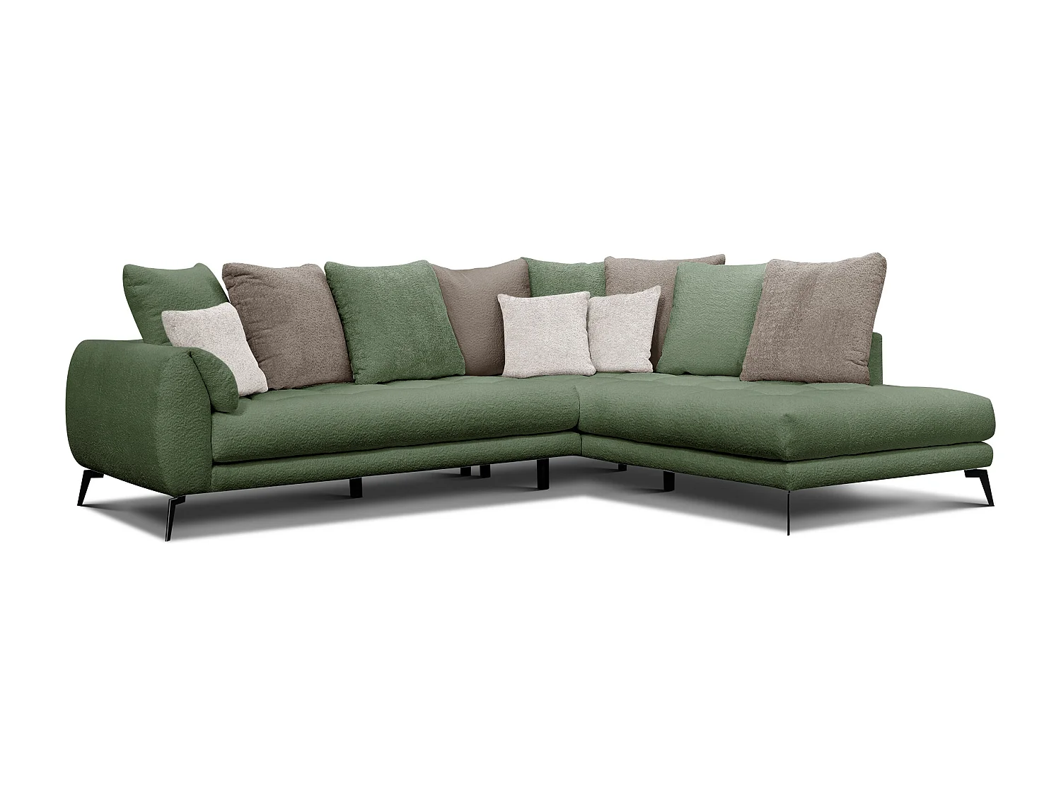 Canapé d'angle 5 places CALME, tissu olive et beige