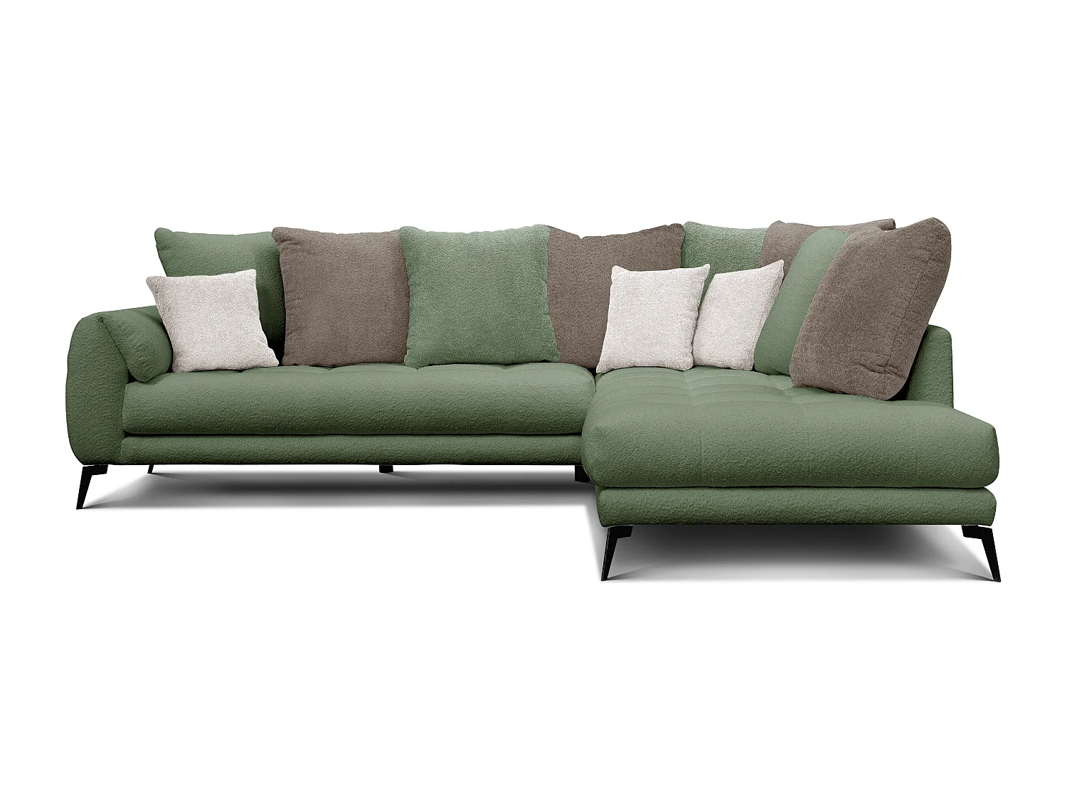 Canapé d'angle 5 places CALME, tissu olive et beige