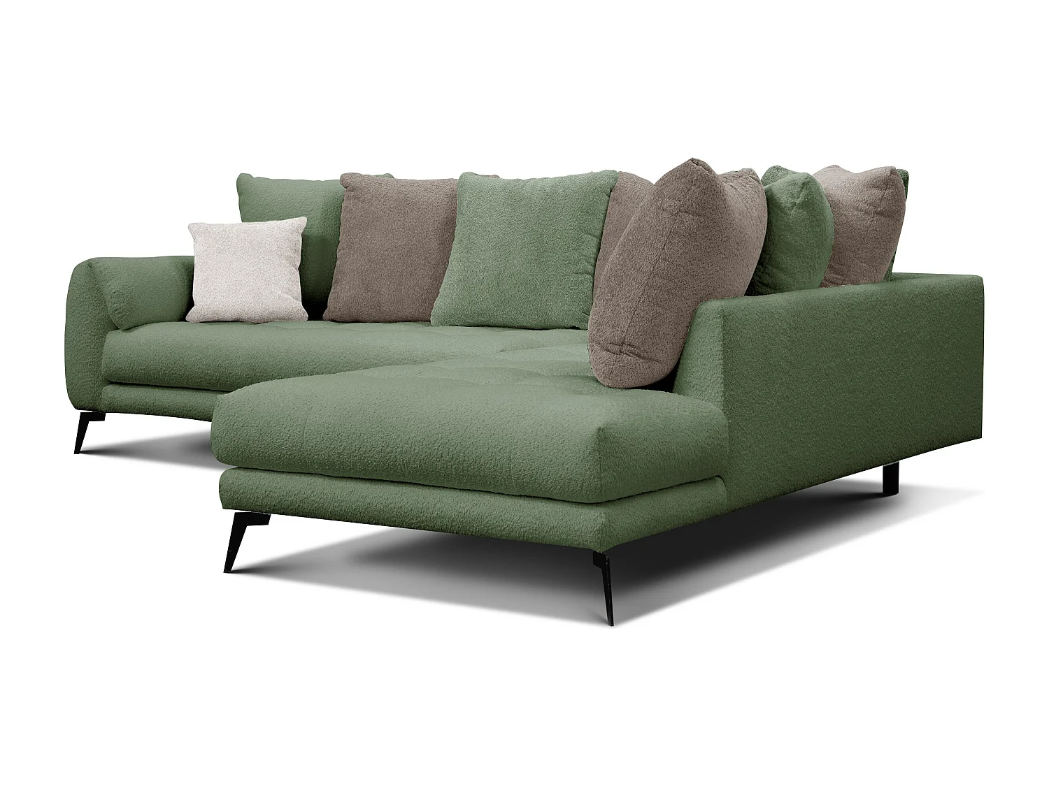 Canapé d'angle 5 places CALME, tissu olive et beige