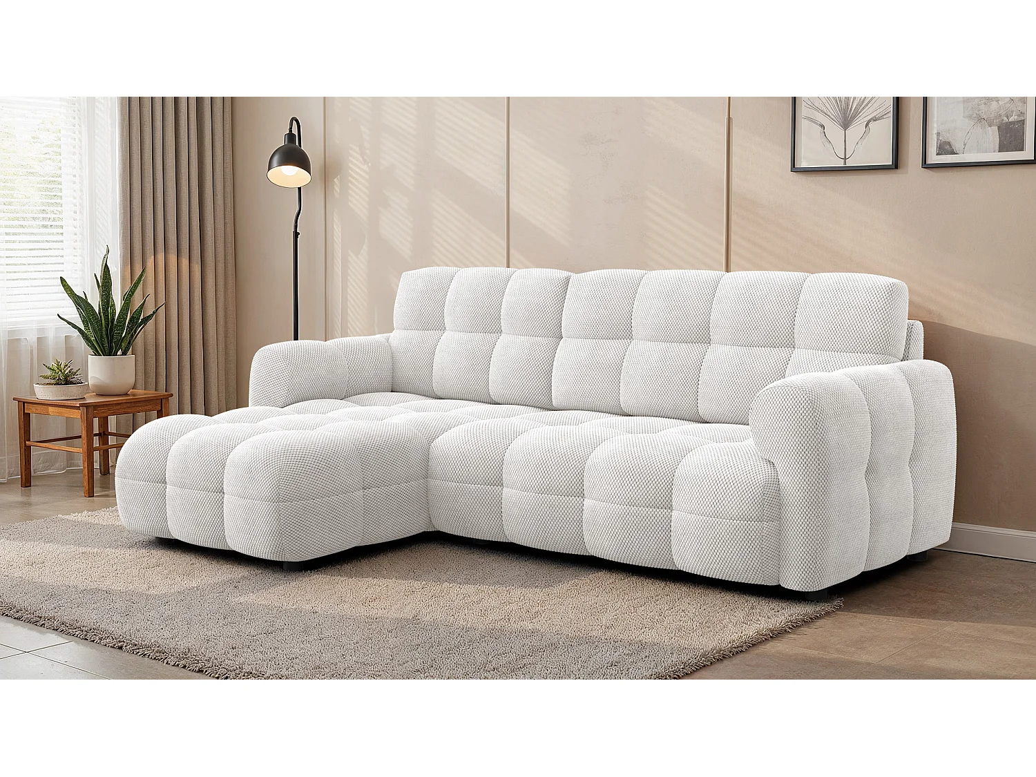 Ecksofa 3-Sitzer links MELLOW, creme