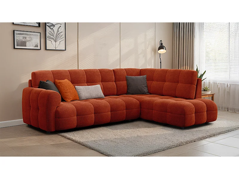CANAPÉ D'ANGLE MELLOW 5 places, tissu orange
