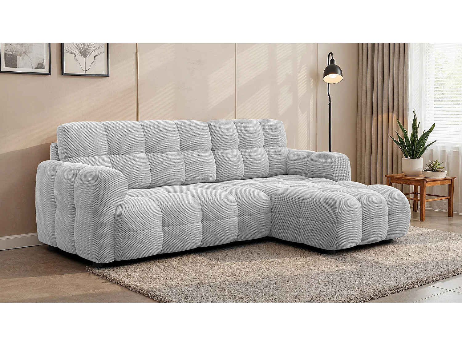 Ecksofa 3-Sitzer rechts MELLOW, hellgrau