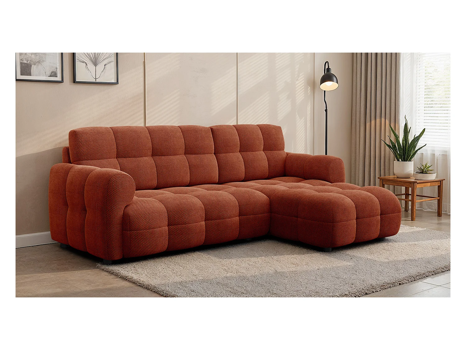 CANAPÉ D'ANGLE MELLOW 3 places, tissu orange