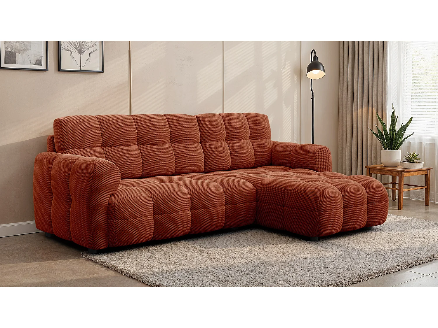 Ecksofa 3-Sitzer rechts MELLOW, dunkelorange