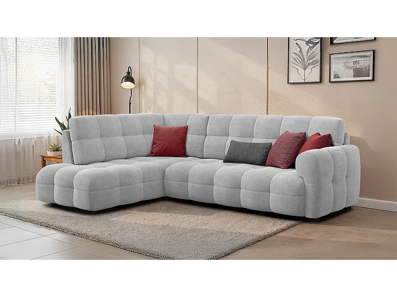 CANAPÉ D'ANGLE MELLOW 5 places, tissu gris clair