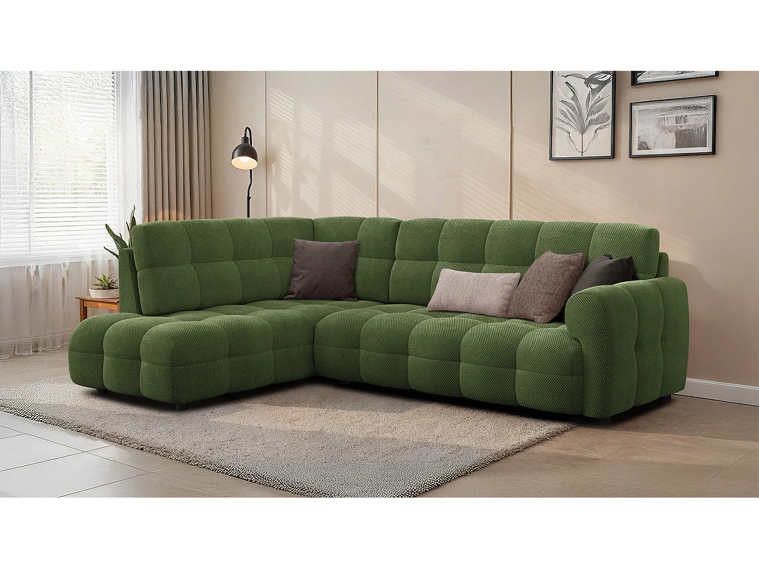 Ecksofa 5-Sitzer links MELLOW, olive