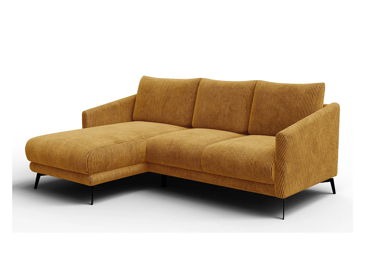 Canapé d'angle gauche 3 places VILT, tissu jaune foncé