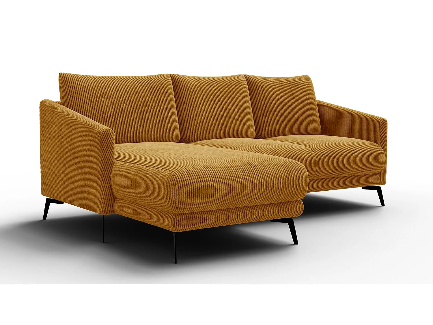 Canapé d'angle gauche 3 places VILT, tissu jaune foncé