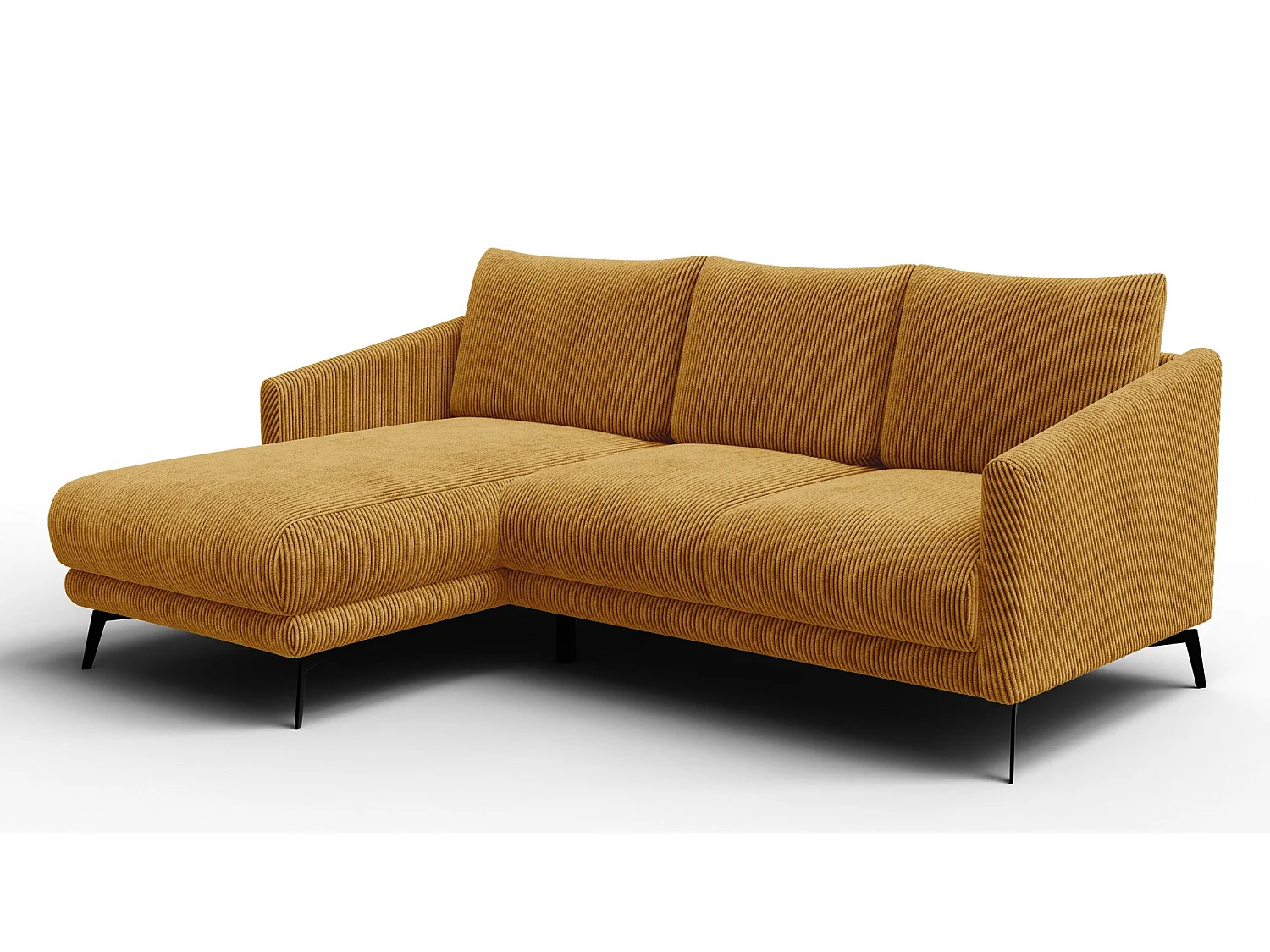 Canapé d'angle gauche 3 places VILT, tissu jaune foncé