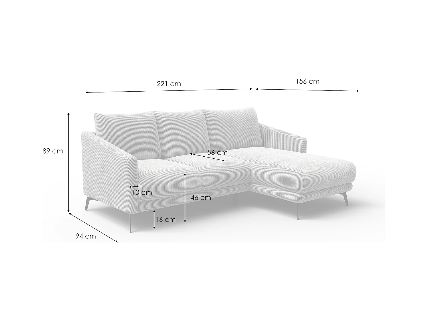 Canapé d'angle droit 3 places VILT, tissu rose