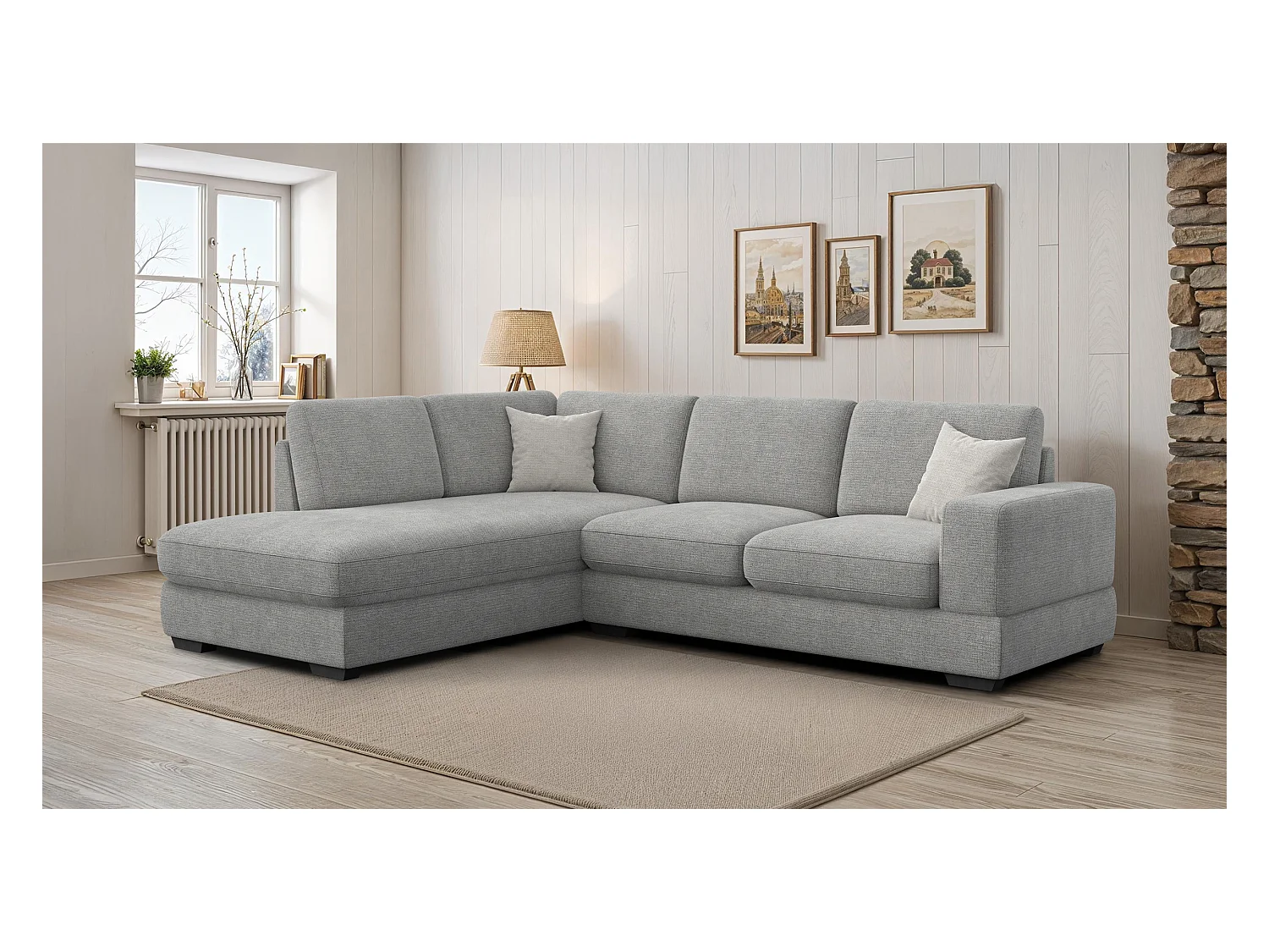 Canapé d'angle gauche 5 places OTTO, tissu gris