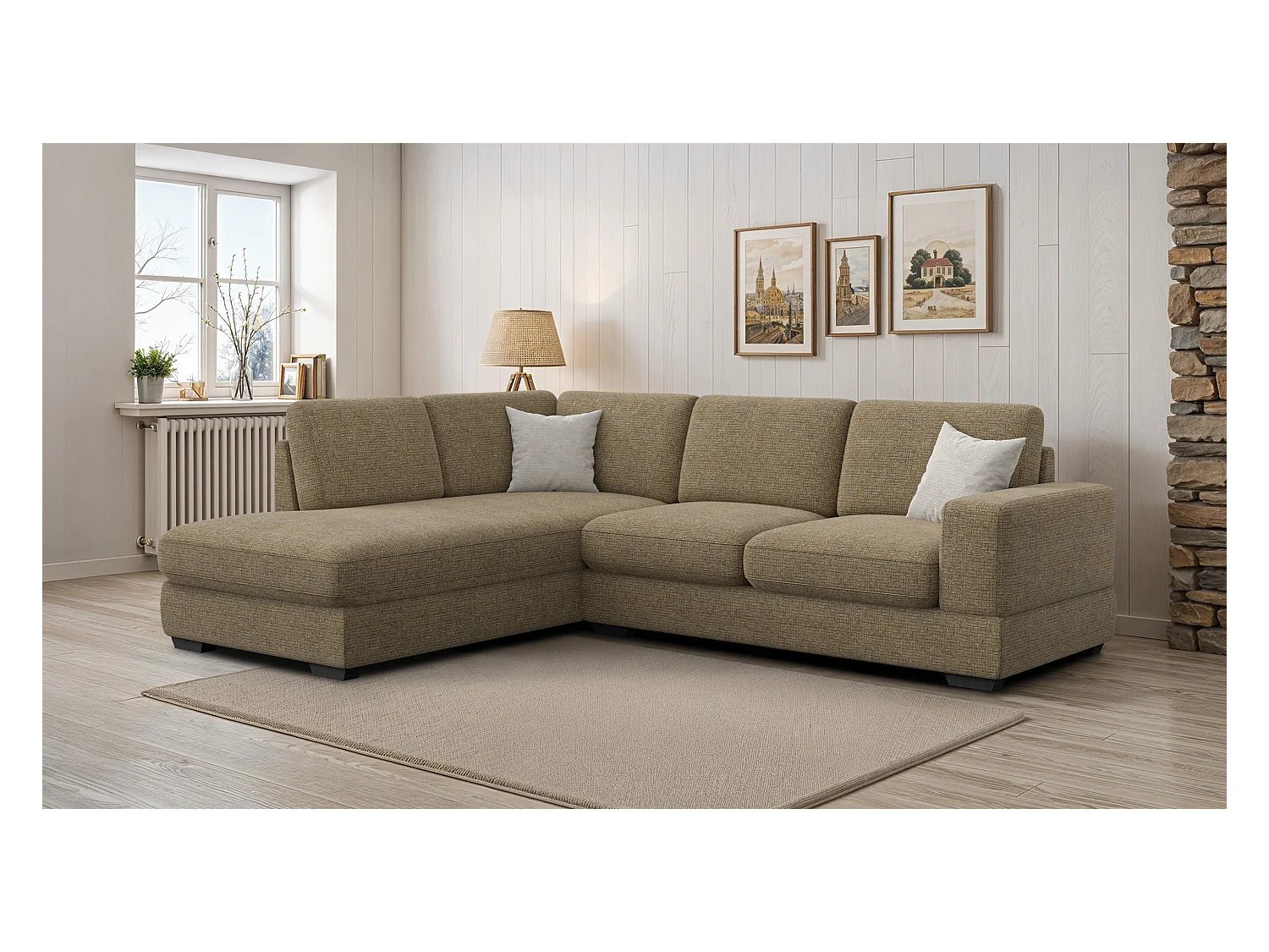 Canapé d'angle gauche 5 places OTTO, tissu taupe