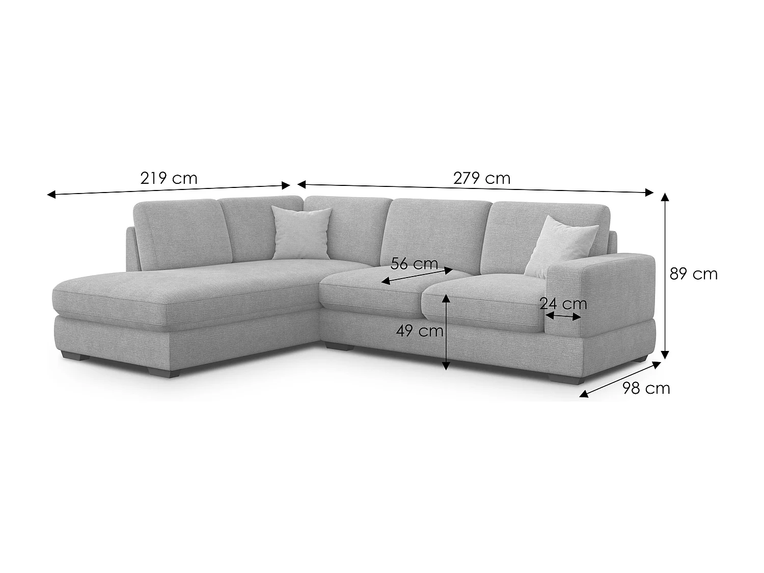 Canapé d'angle gauche 5 places OTTO, tissu taupe