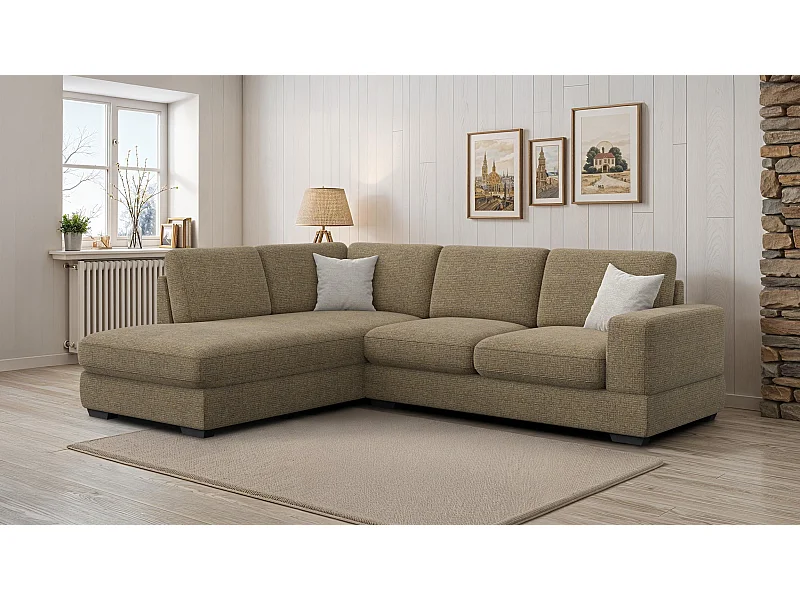 Canapé d'angle gauche 5 places OTTO, tissu taupe
