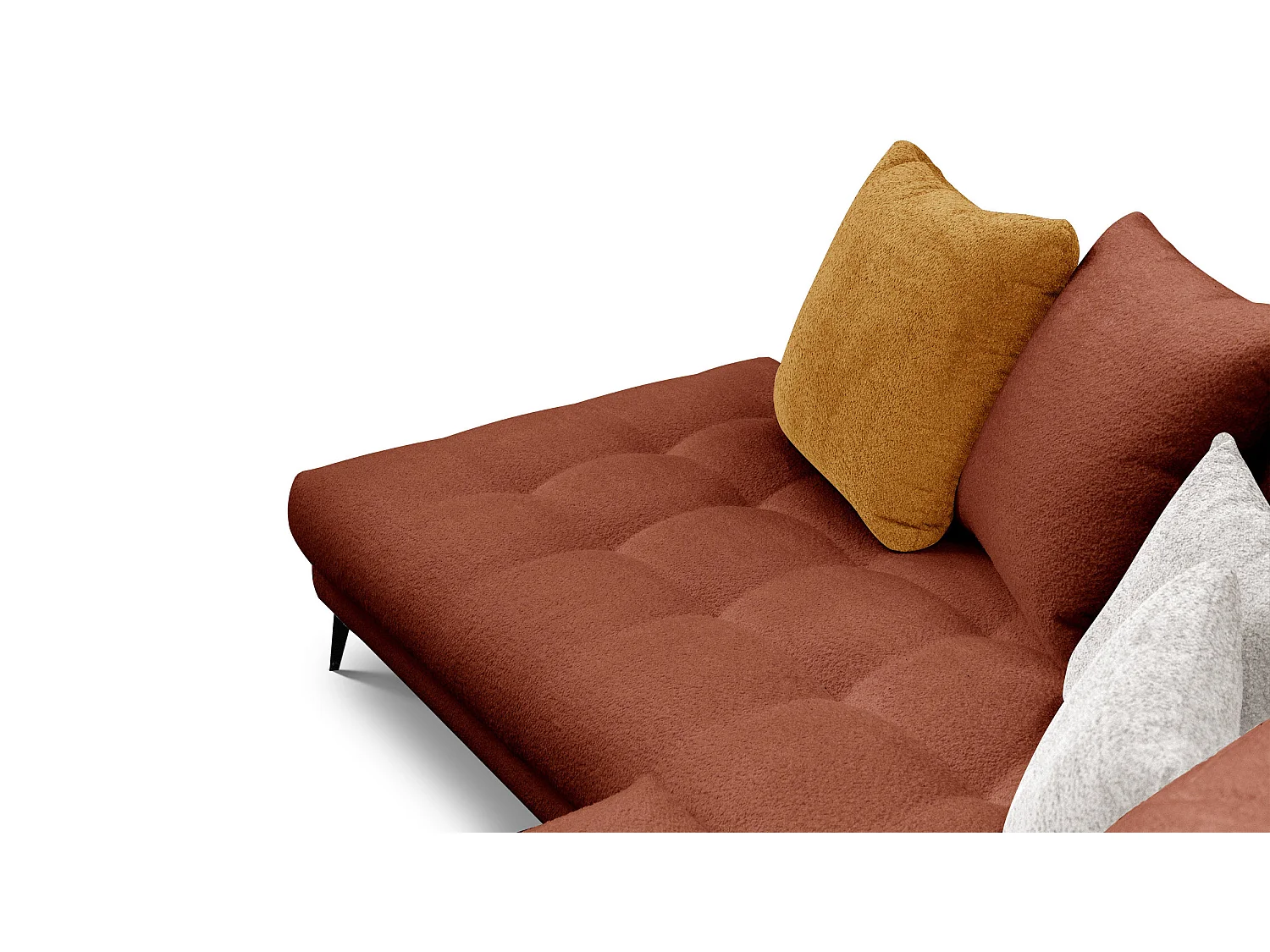 Canapé d'angle 5 places CALME, tissu orange foncé et écru