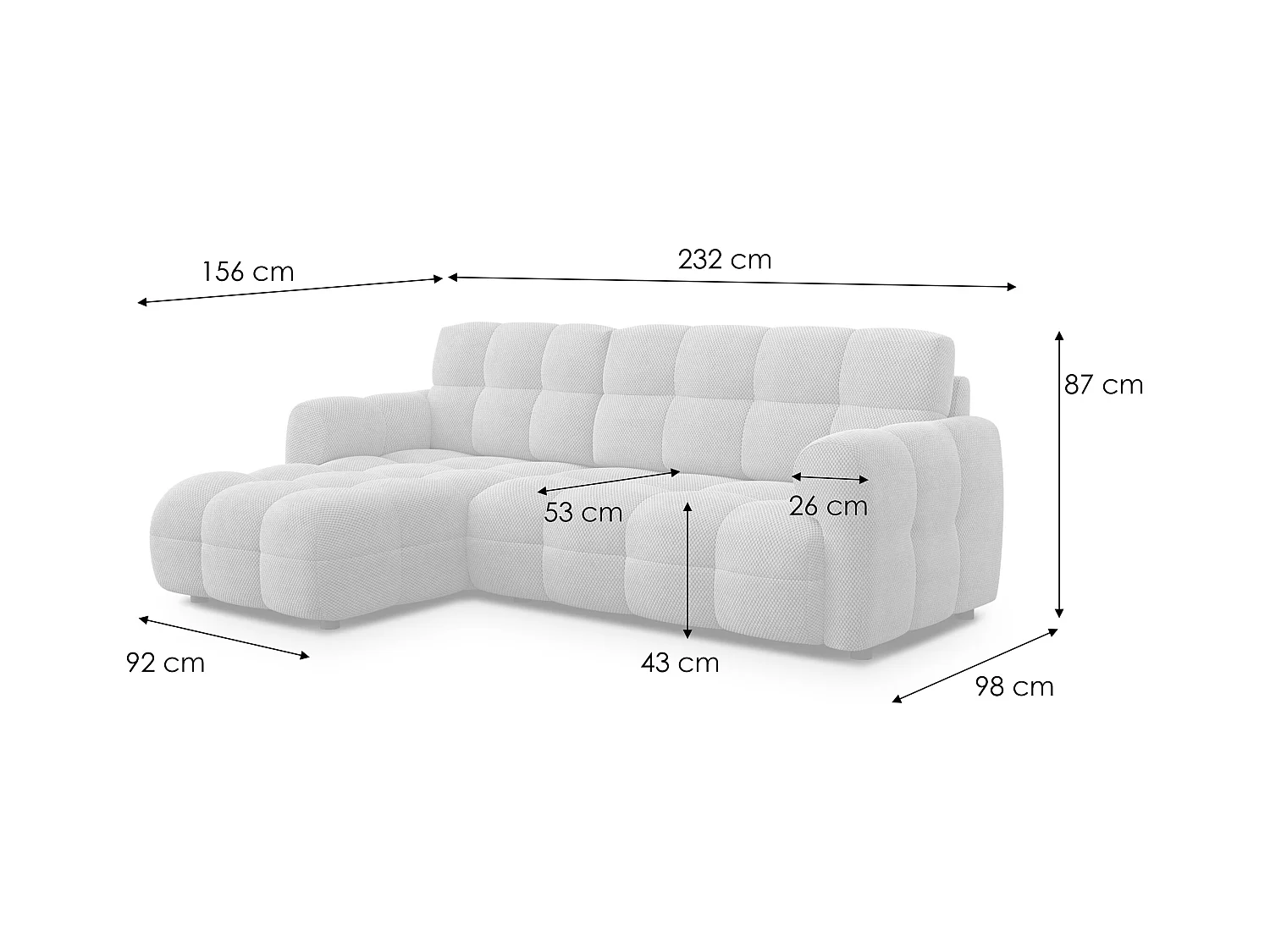 CANAPÉ D'ANGLE MELLOW 3 places, tissu gris