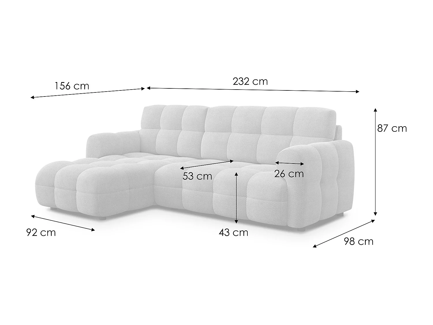 Ecksofa 3-Sitzer links MELLOW, grau