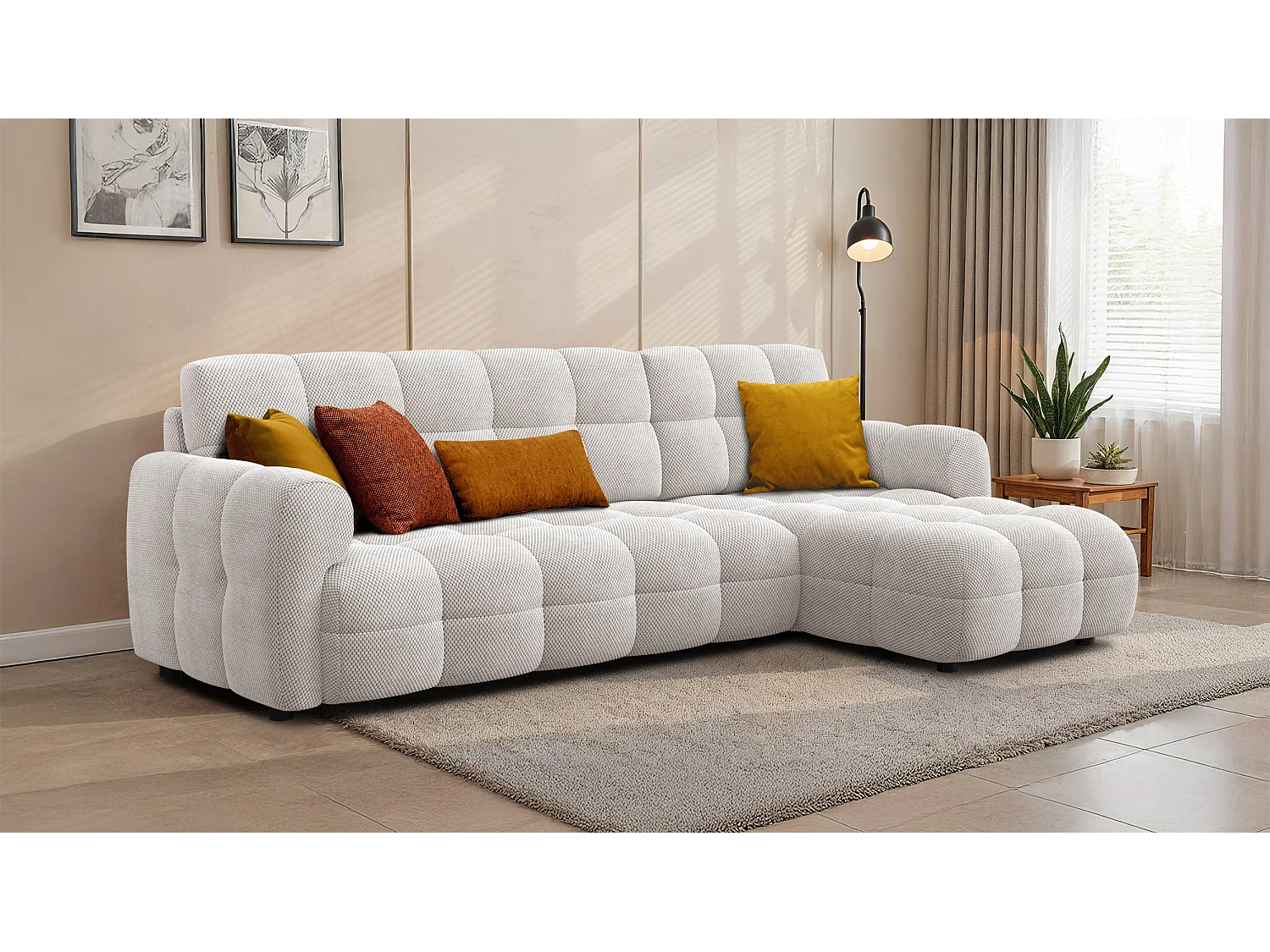 Ecksofa 4-Sitzer rechts MELLOW, creme