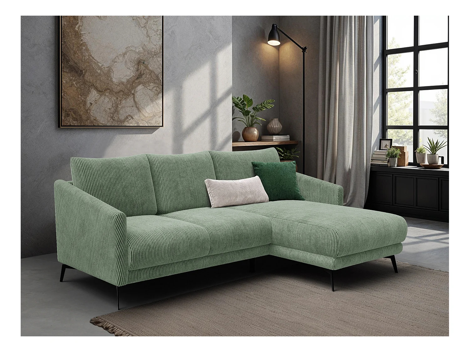 Canapé d'angle droit 3 places VILT, tissu sauge