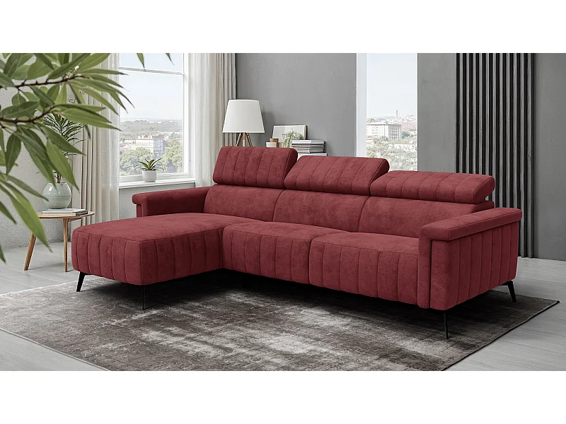 Canapé d'angle 4 places NORDEL, tissu bordeaux