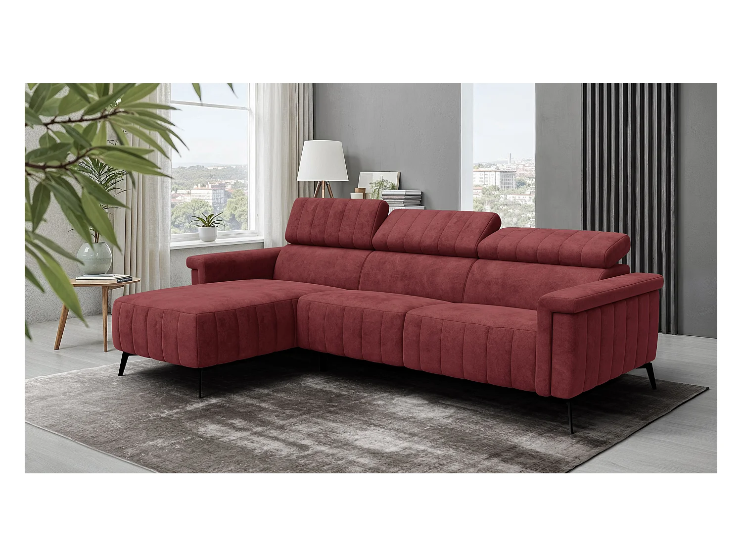 Canapé d'angle 4 places NORDEL, tissu bordeaux