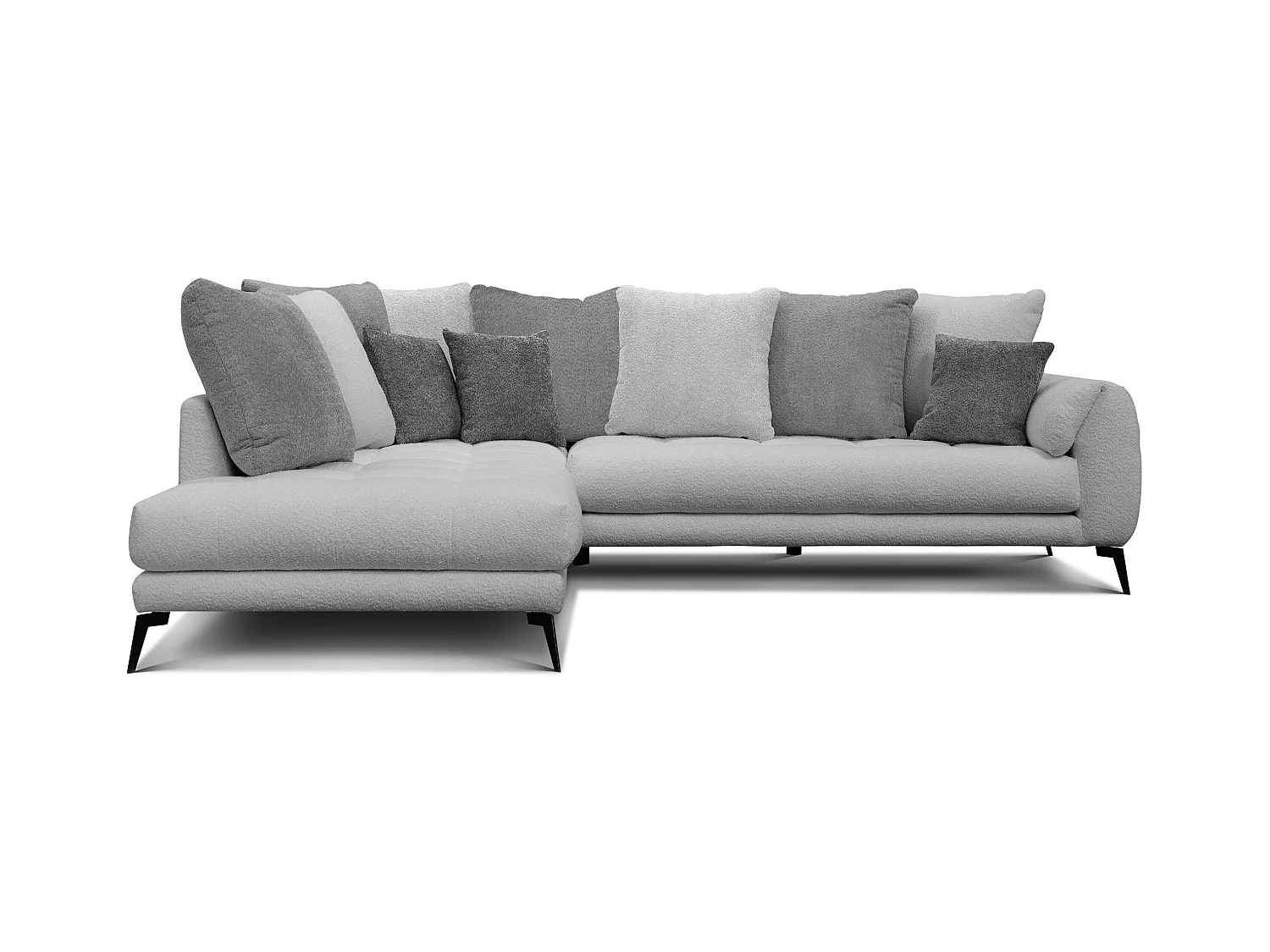 Canapé d'angle 5 places CALME, tissu gris clair et gris foncé