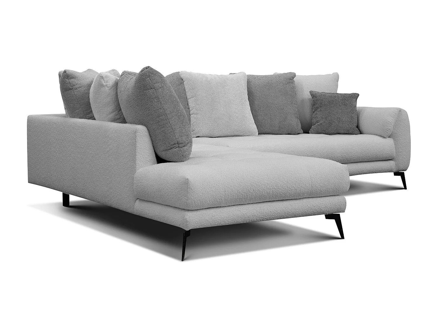 Canapé d'angle 5 places CALME, tissu gris clair et gris foncé