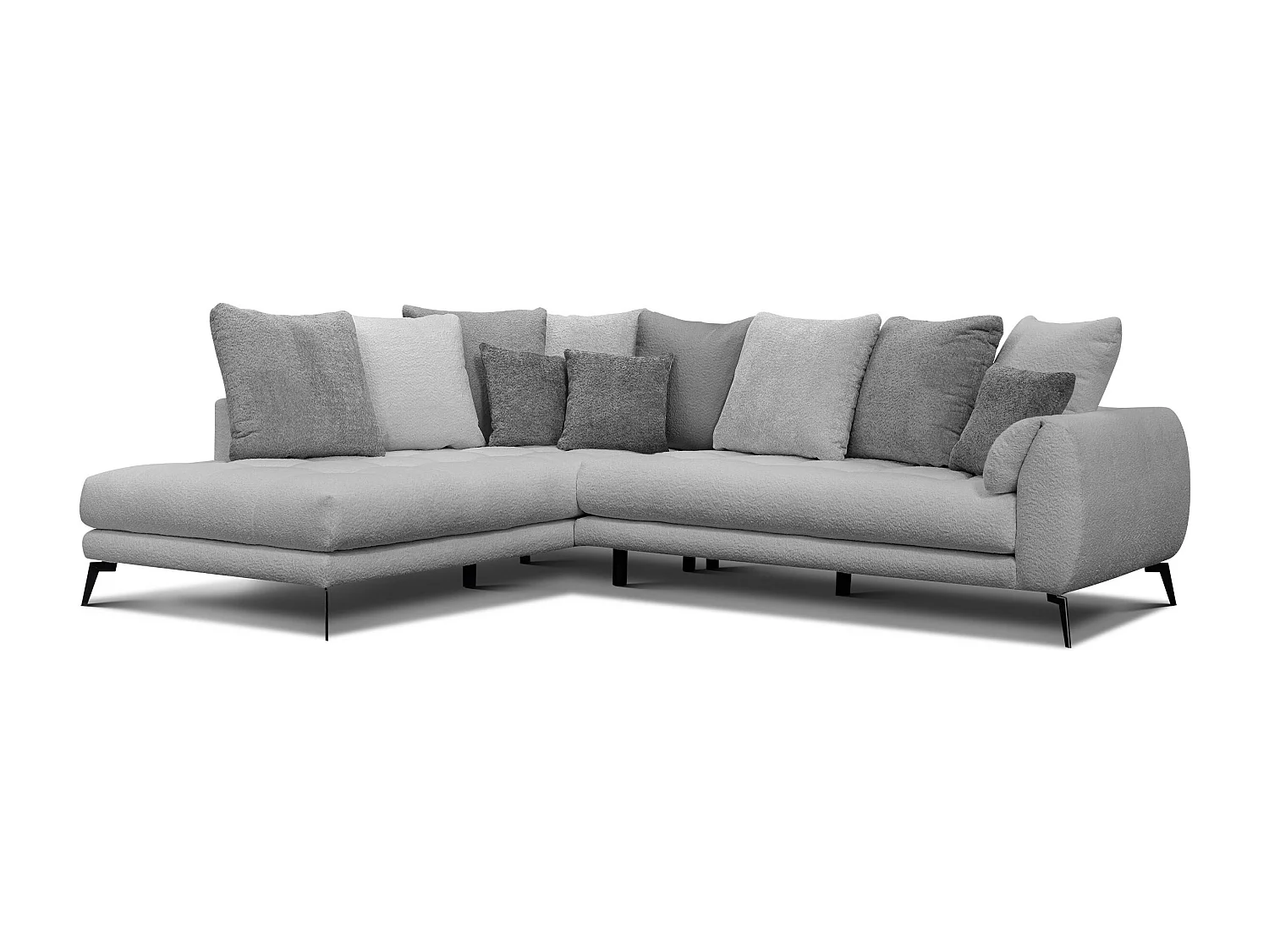 Canapé d'angle 5 places CALME, tissu gris clair et gris foncé