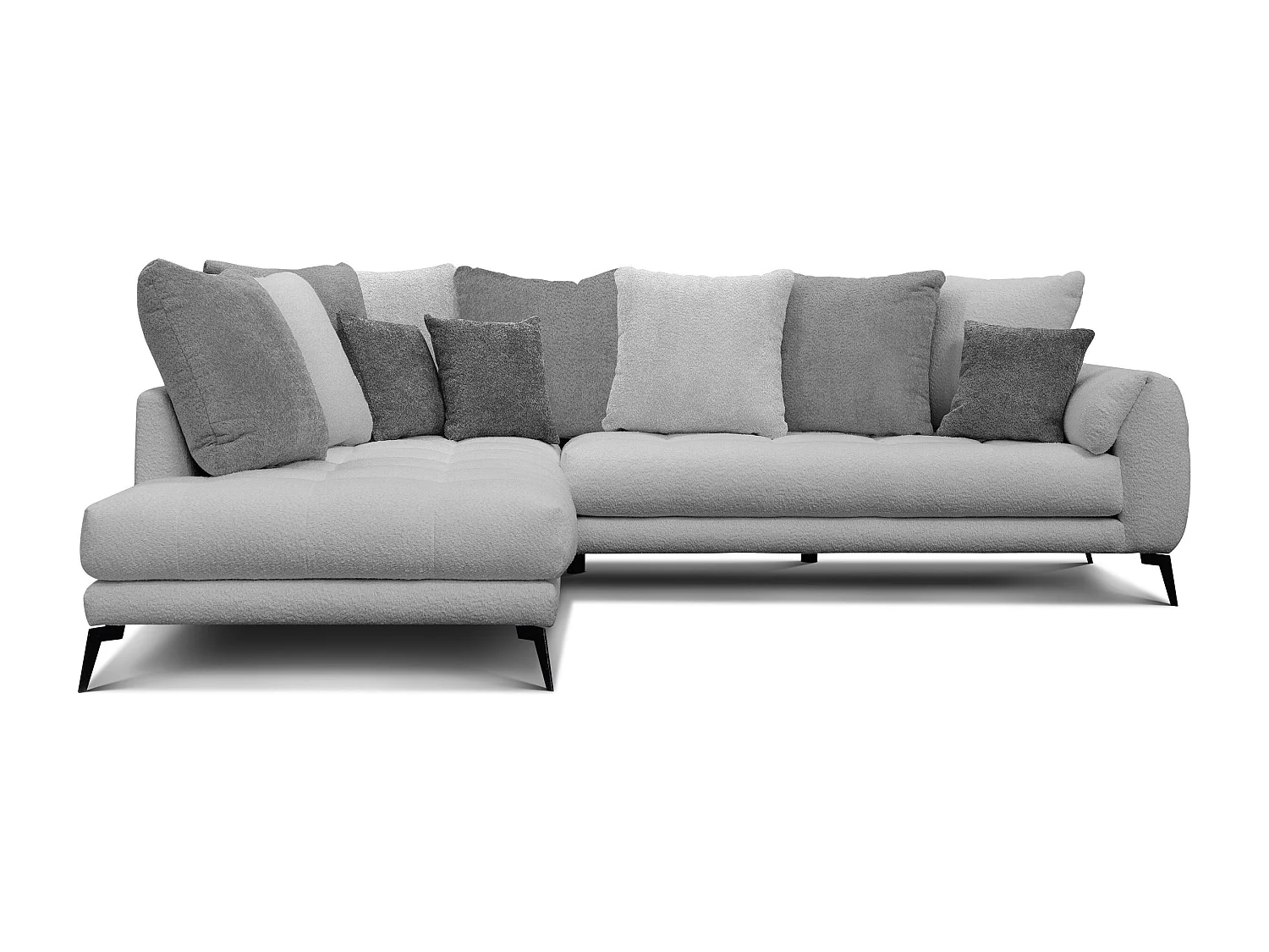 Canapé d'angle 5 places CALME, tissu gris clair et gris foncé