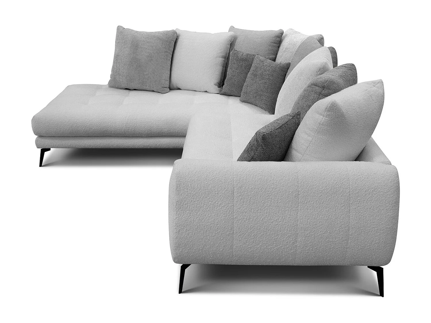 Canapé d'angle 5 places CALME, tissu gris clair et gris foncé