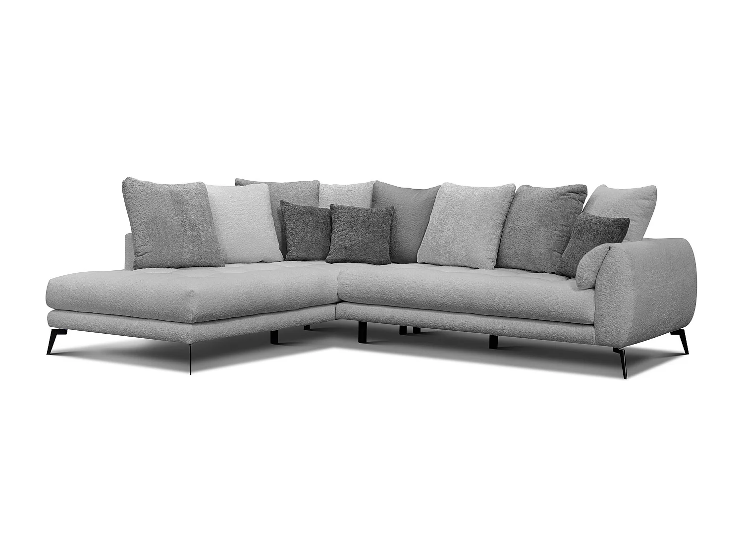 Canapé d'angle 5 places CALME, tissu gris clair et gris foncé