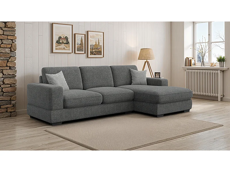 Canapé d'angle droit 4 places OTTO, tissu anthracite