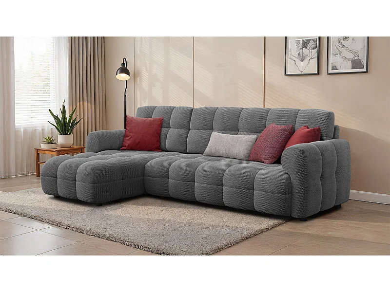 CANAPÉ D'ANGLE MELLOW 4 places, tissu gris