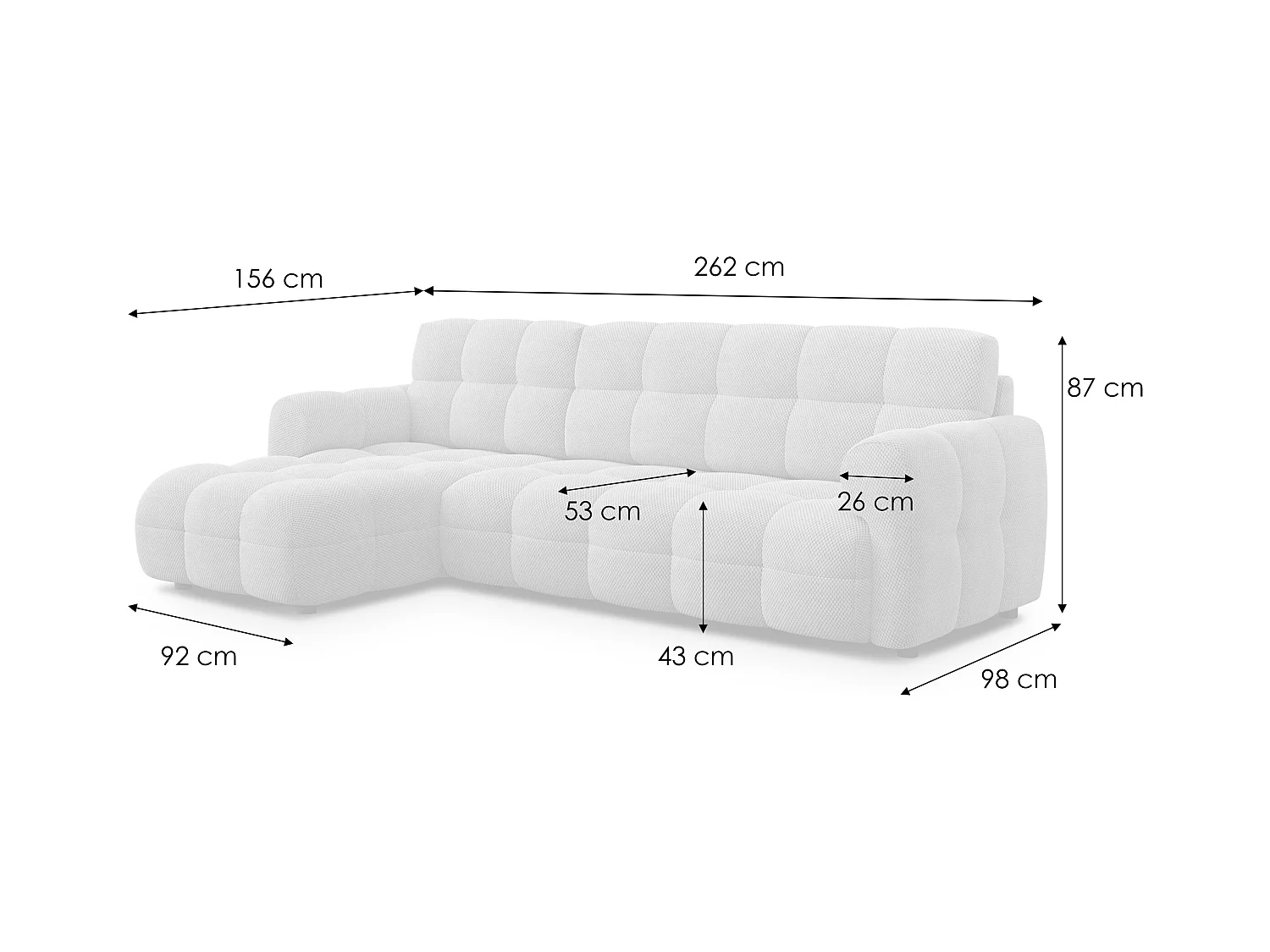 CANAPÉ D'ANGLE MELLOW 4 places, tissu gris