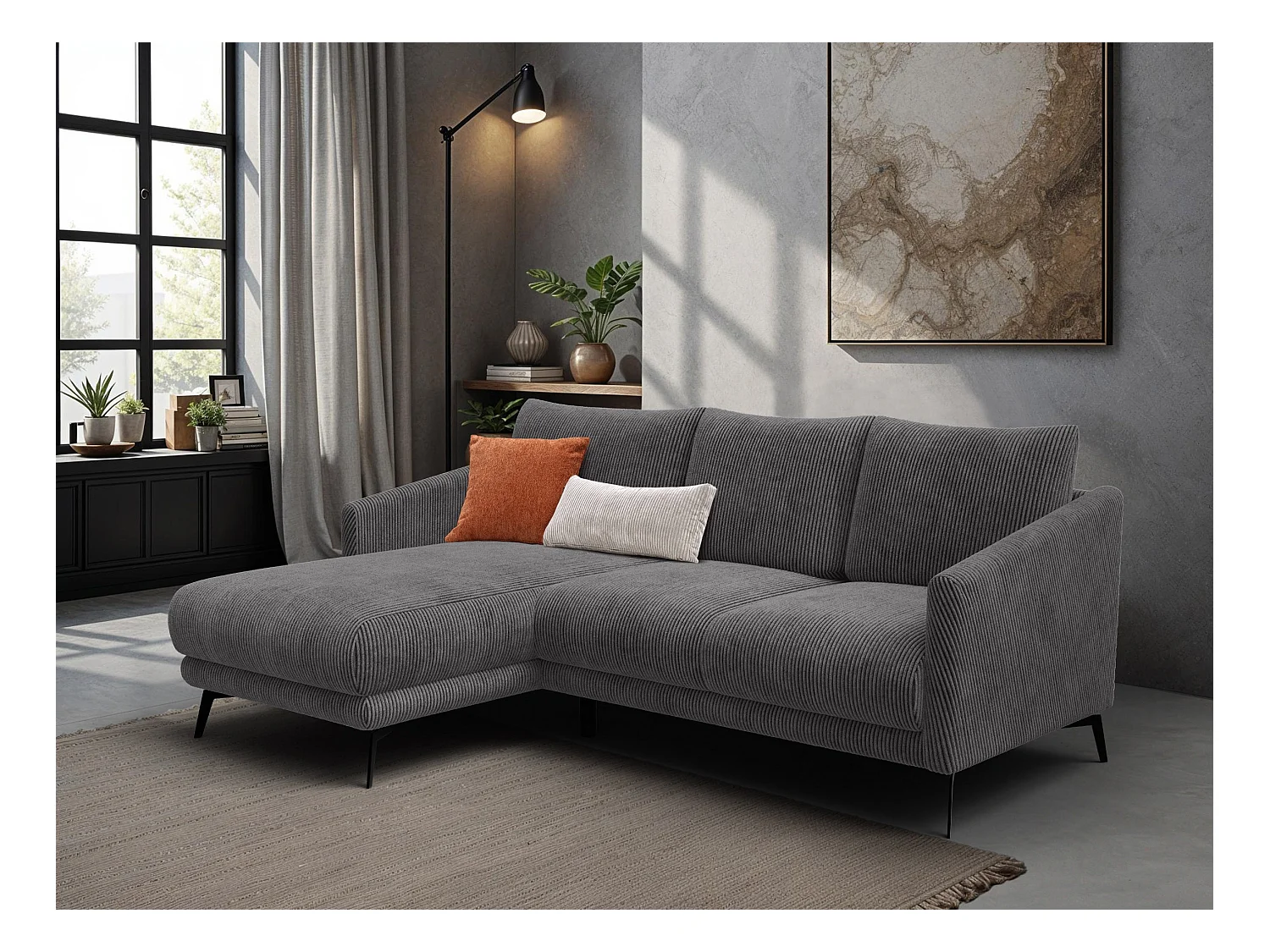 Canapé d'angle gauche 3 places VILT, tissu gris foncé