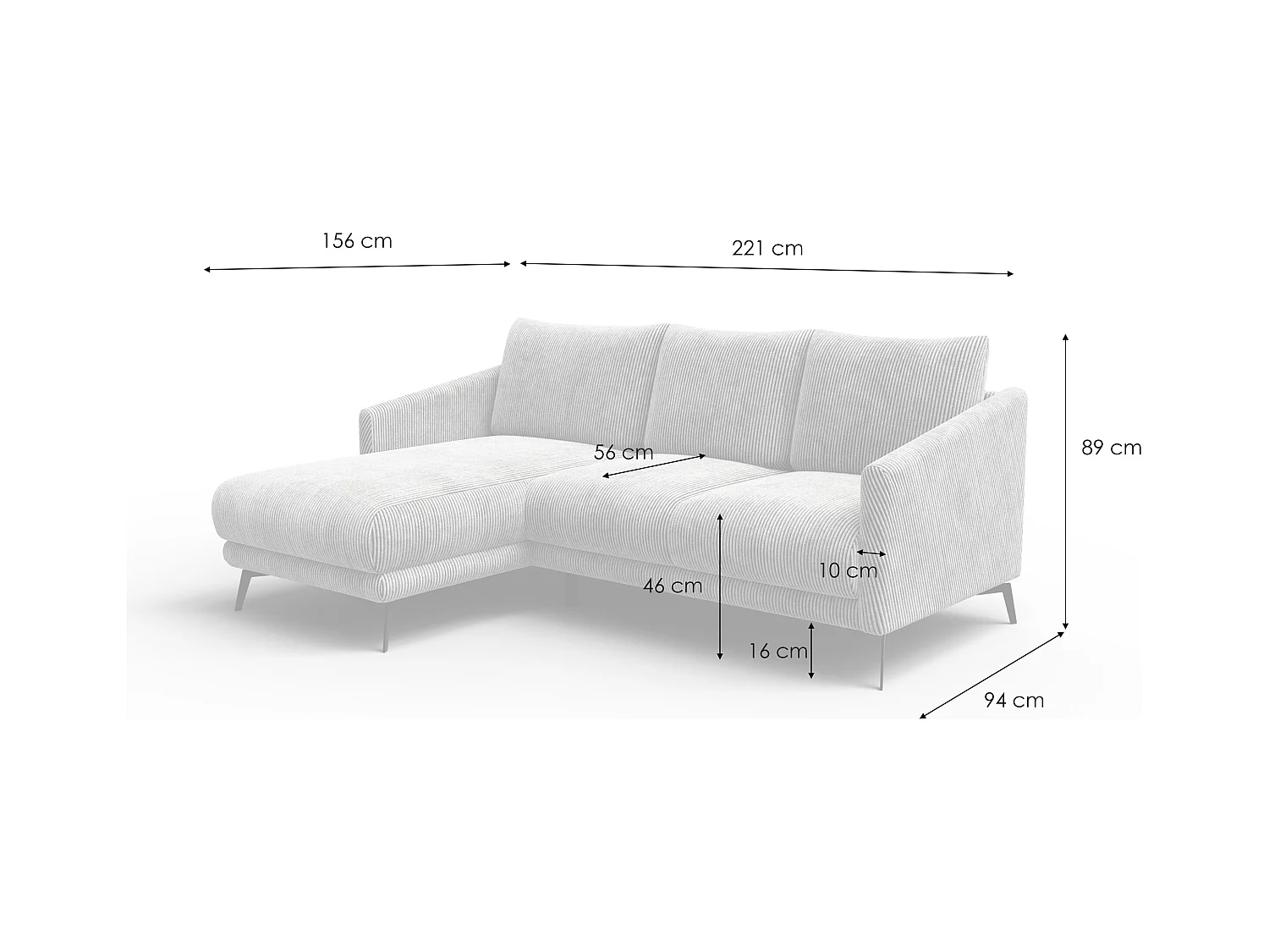 Canapé d'angle gauche 3 places VILT, tissu gris foncé