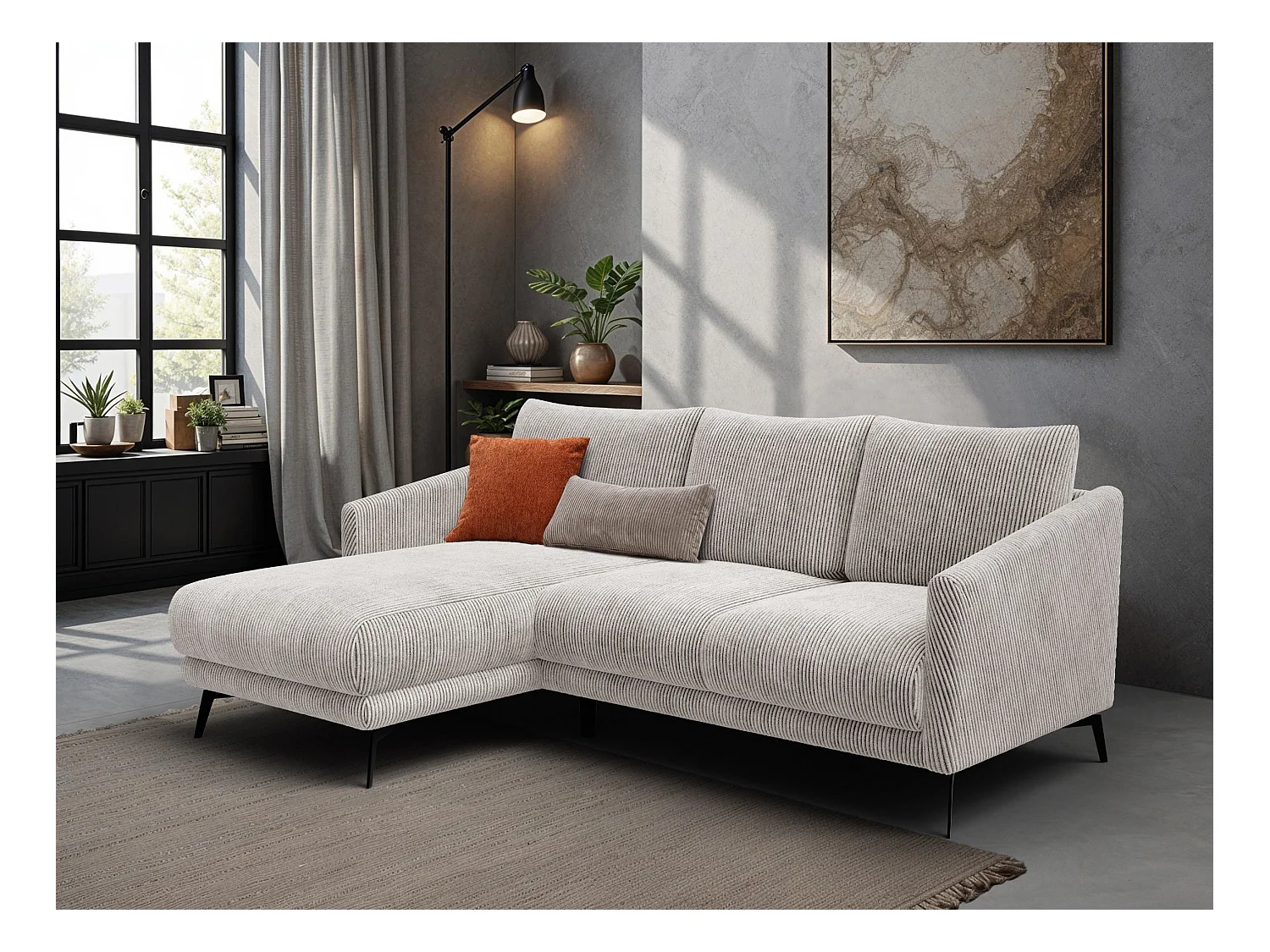 Canapé d'angle gauche 3 places VILT, tissu blanc